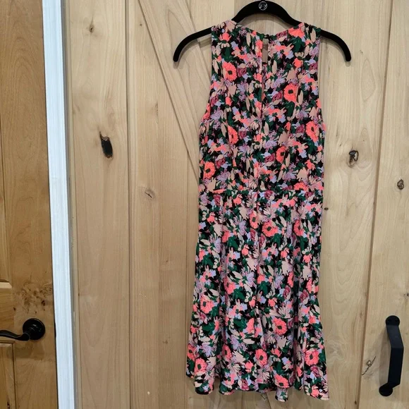 J Crew Mercantile Ruched Waist Dress Size 4 Neon Floral Flounce - Picture 6 of 16